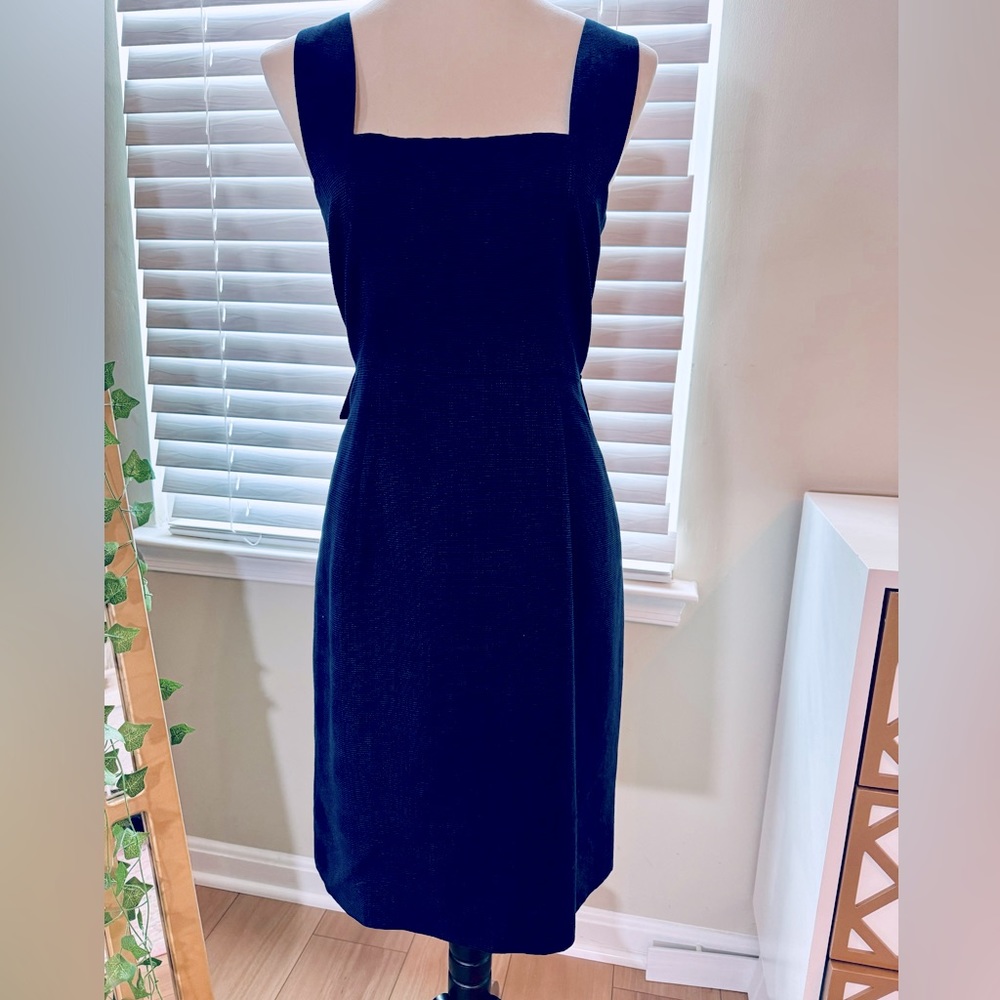 Akris Navy Blue Square-neck Sheath Dress Wool & Silk Blend Size 8 - Picture 4 of 8